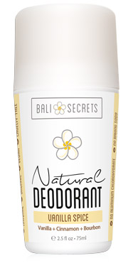 Bottle of Vanilla Spice Natural Deodorant by Bali Secrets isolated on white background
